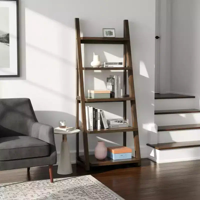 Étagère échelle à 5 niveaux Homy Casa avec étagères ouvertes pour salon ou bureau, Noyer