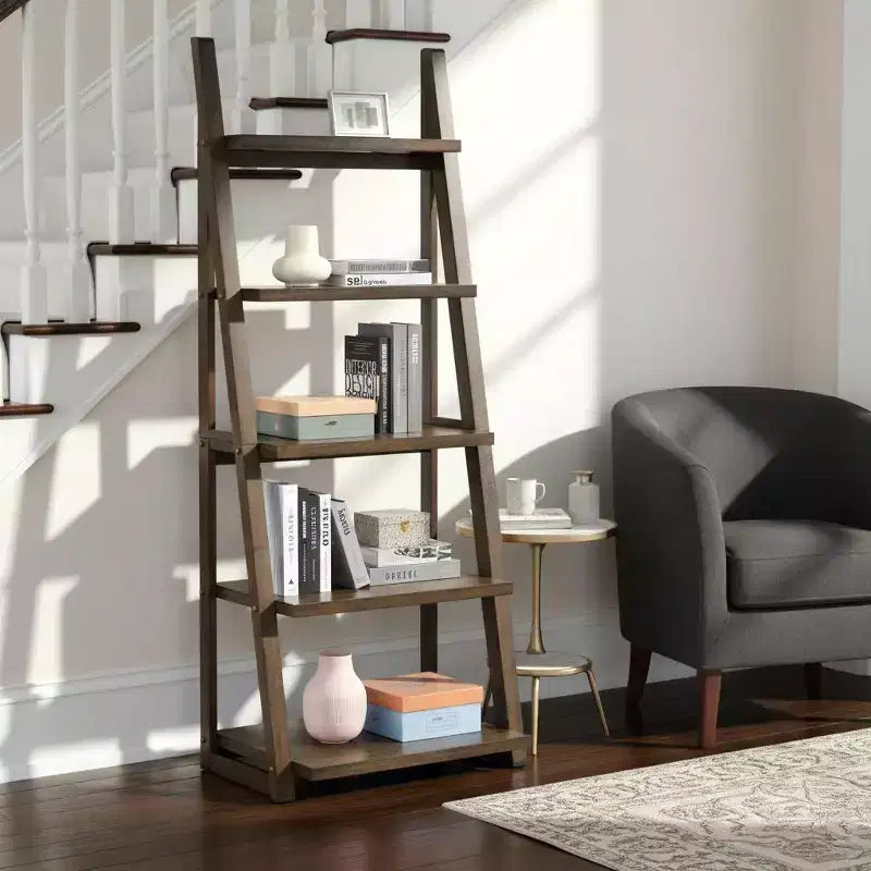 Étagère échelle à 5 niveaux Homy Casa avec étagères ouvertes pour salon ou bureau, Noyer