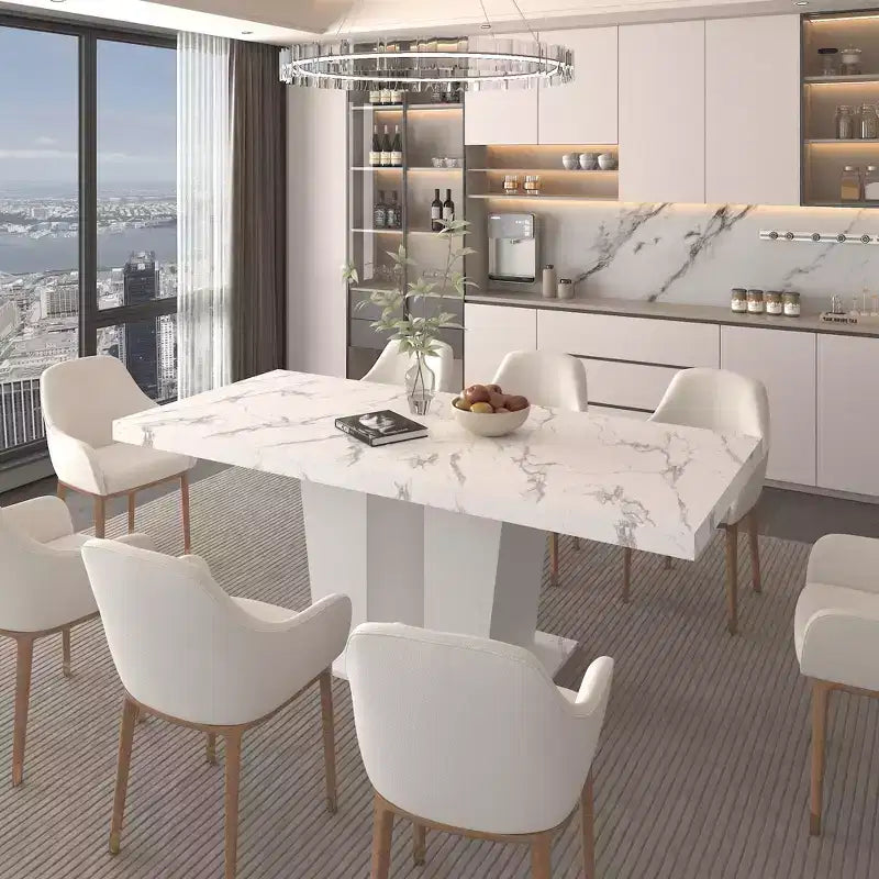 Table de salle à manger extensible Okak 78.7IN avec piédestal lourd pour 10 personnes, table pliante avec plateau lourd, table de cuisine pour salon