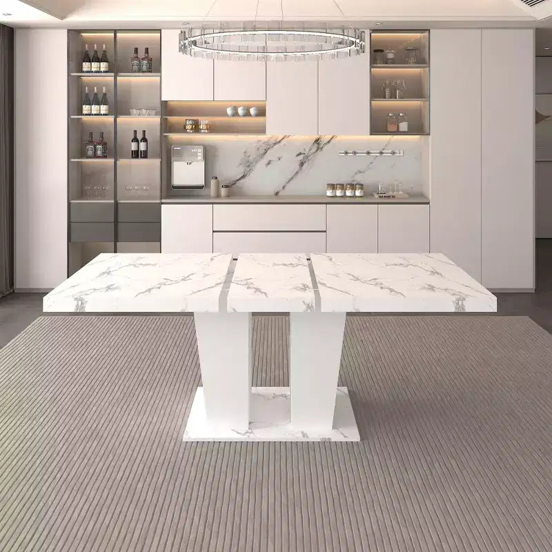 Table de salle à manger extensible Okak 78.7IN avec piédestal lourd pour 10 personnes, table pliante avec plateau lourd, table de cuisine pour salon