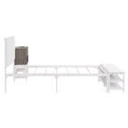Lit de plateforme en métal avec étagères de rangement à deux niveaux et armoire de rangement en bois