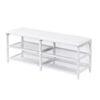 Lit de plateforme en métal avec étagères de rangement à deux niveaux et armoire de rangement en bois