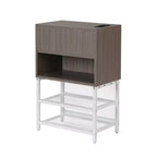 Lit de plateforme en métal avec étagères de rangement à deux niveaux et armoire de rangement en bois