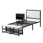 Lit de plateforme en métal avec étagères de rangement à deux niveaux et armoire de rangement en bois