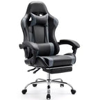 MAYEERTY Chaise de gaming Chaise de bureau ergonomique avec repose-pieds Soutien lombaire confortable en cuir PU Inclinable avec appuie-tête Accoudoir fixe