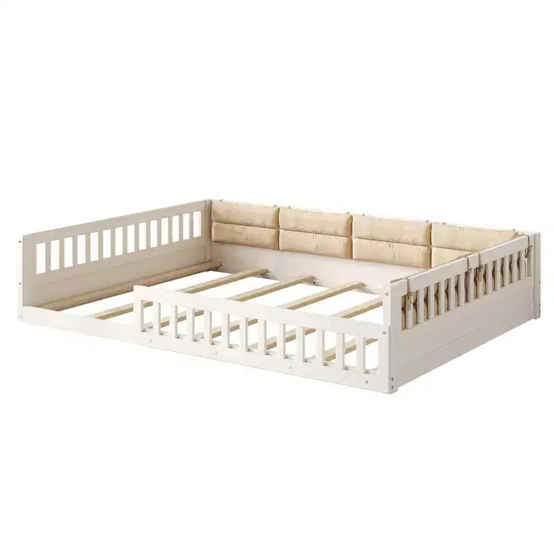 Lit de sol pleine grandeur pour enfants avec clôture, lit plateforme en bois avec oreiller rembourré