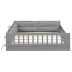 Lit de sol pleine grandeur pour enfants avec clôture, lit plateforme en bois avec oreiller rembourré