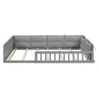 Lit de sol pleine grandeur pour enfants avec clôture, lit plateforme en bois avec oreiller rembourré