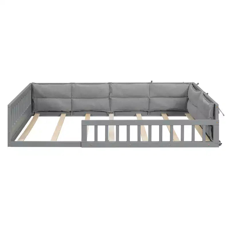 Lit de sol pleine grandeur pour enfants avec clôture, lit plateforme en bois avec oreiller rembourré