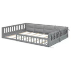 Lit de sol pleine grandeur pour enfants avec clôture, lit plateforme en bois avec oreiller rembourré