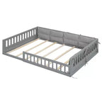 Lit de sol pleine grandeur pour enfants avec clôture, lit plateforme en bois avec oreiller rembourré