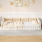 Lit de sol pleine grandeur pour enfants avec clôture, lit plateforme en bois avec oreiller rembourré