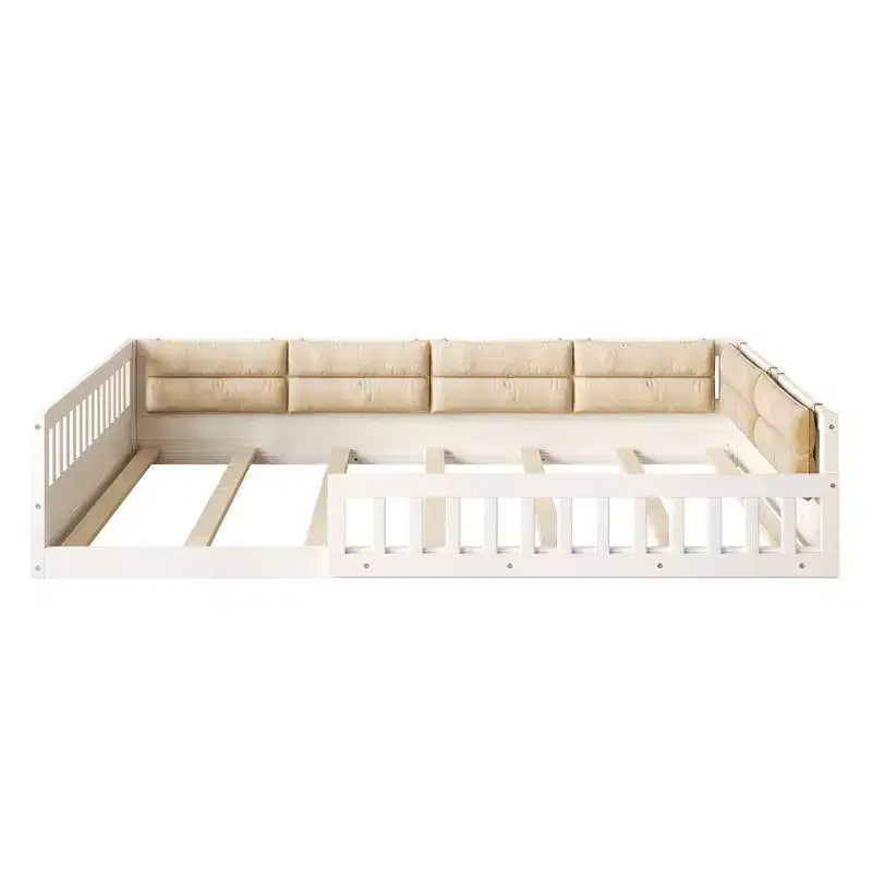 Lit de sol pleine grandeur pour enfants avec clôture, lit plateforme en bois avec oreiller rembourré