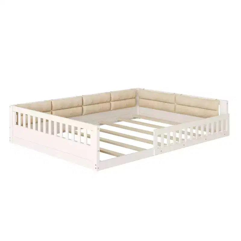 Lit de sol pleine grandeur pour enfants avec clôture, lit plateforme en bois avec oreiller rembourré