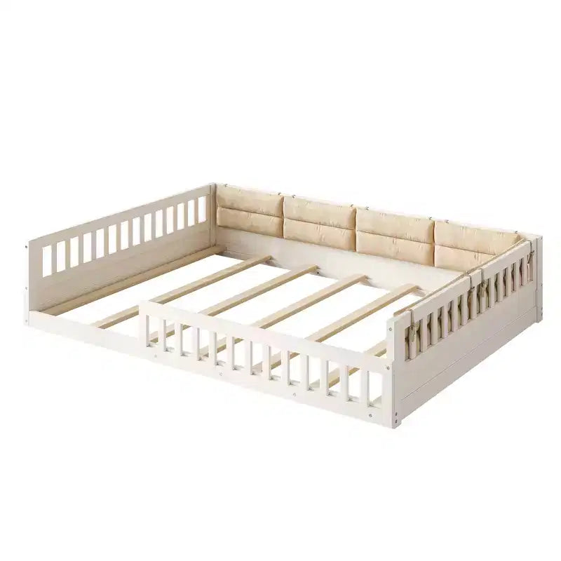 Lit de sol pleine grandeur pour enfants avec clôture, lit plateforme en bois avec oreiller rembourré