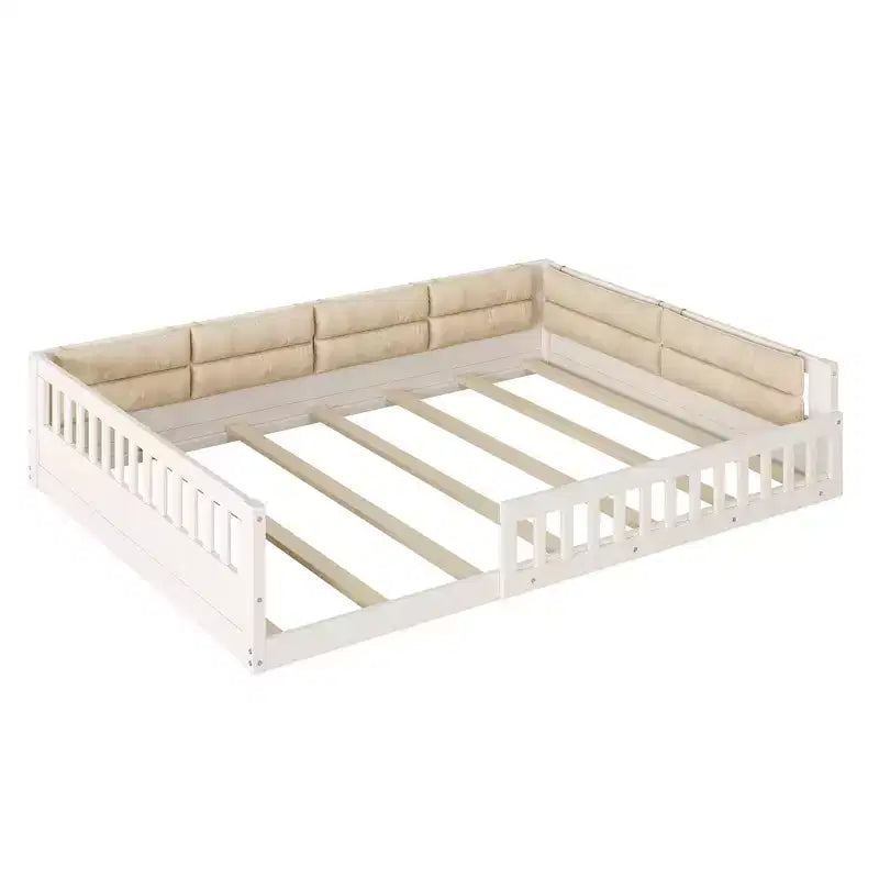 Lit de sol pleine grandeur pour enfants avec clôture, lit plateforme en bois avec oreiller rembourré