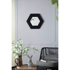 MAYEERTY Miroir mural hexagonal 18,5 x 18,5 avec cadre en bois massif, décoration murale pour salon, salle de bain, couloir, noir