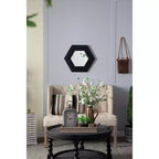 MAYEERTY Miroir mural hexagonal 18,5 x 18,5 avec cadre en bois massif, décoration murale pour salon, salle de bain, couloir, noir