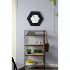 MAYEERTY Miroir mural hexagonal 18,5 x 18,5 avec cadre en bois massif, décoration murale pour salon, salle de bain, couloir, noir