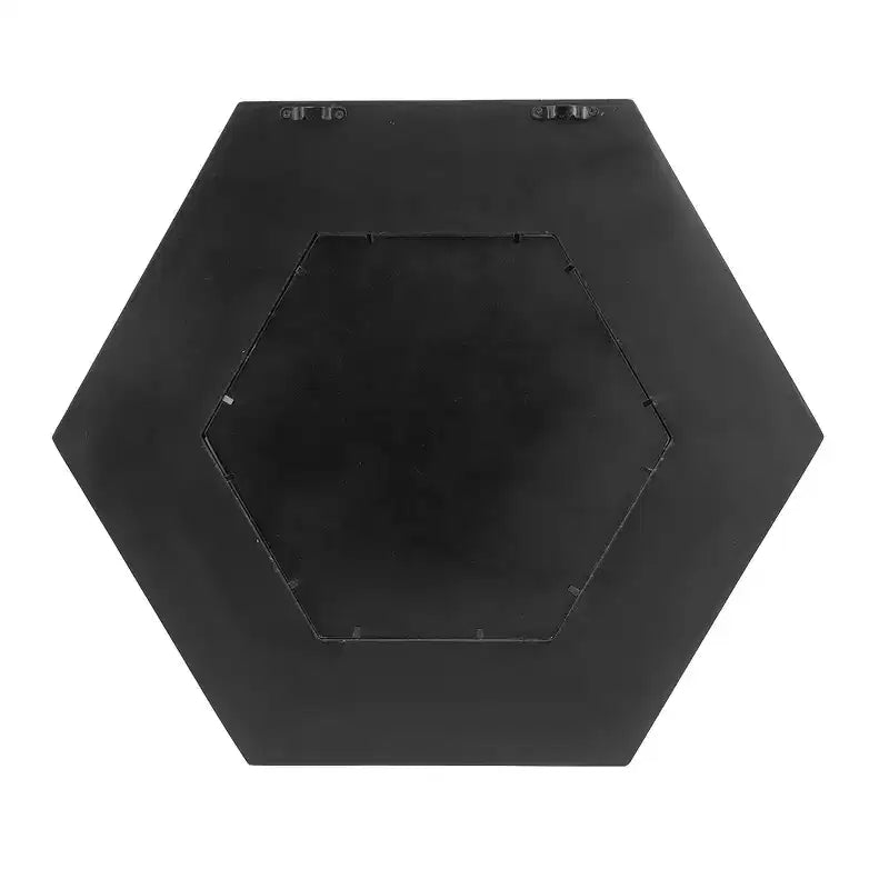 MAYEERTY Miroir mural hexagonal 18,5 x 18,5 avec cadre en bois massif, décoration murale pour salon, salle de bain, couloir, noir