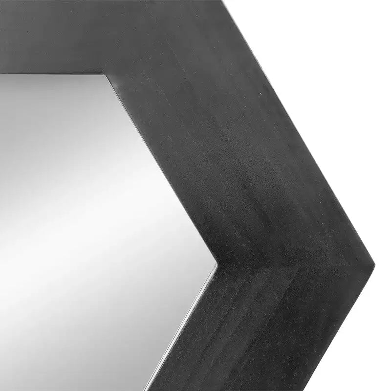 MAYEERTY Miroir mural hexagonal 18,5 x 18,5 avec cadre en bois massif, décoration murale pour salon, salle de bain, couloir, noir