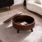 Table basse ronde moderne GDFStudio Remi avec rangement dissimulé et plateau amovible
