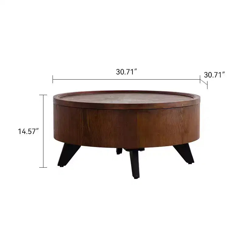Table basse ronde moderne GDFStudio Remi avec rangement dissimulé et plateau amovible