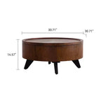 Table basse ronde moderne GDFStudio Remi avec rangement dissimulé et plateau amovible