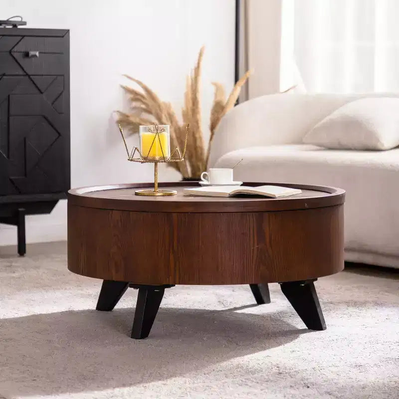 Table basse ronde moderne GDFStudio Remi avec rangement dissimulé et plateau amovible