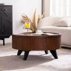 Table basse ronde moderne GDFStudio Remi avec rangement dissimulé et plateau amovible