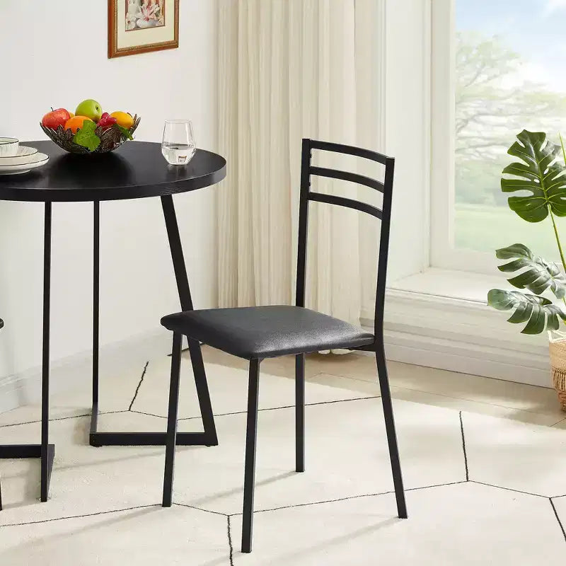 VECELO Lot de 2/4 chaises de salle à manger rembourrées, dossier haut à lattes métalliques, assise rembourrée moderne, noires