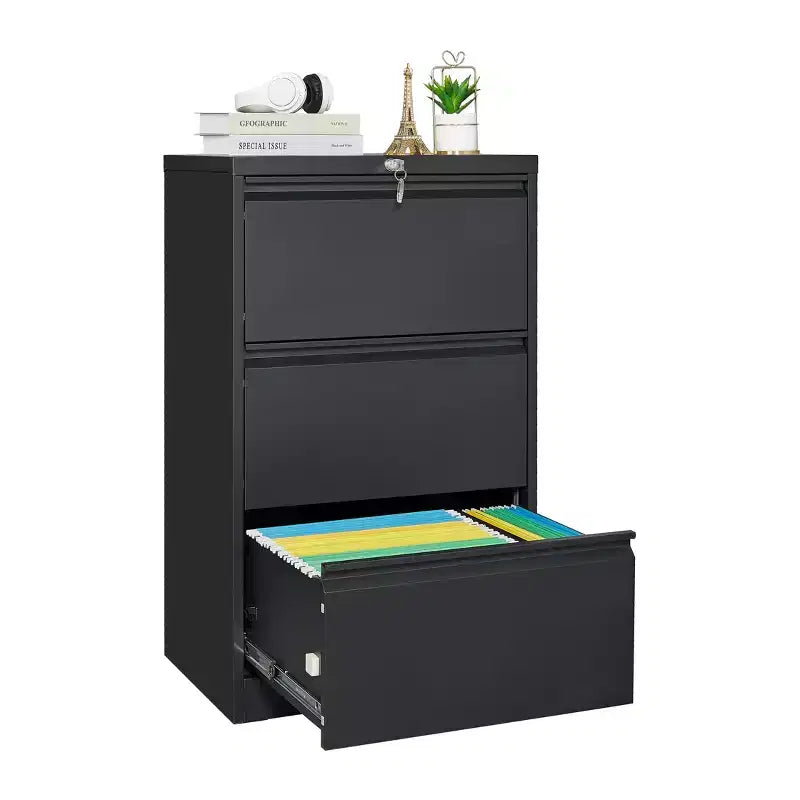 Meuble de classement à 3 tiroirs avec serrure, armoire de classement verticale en métal, meuble de classement sous bureau pour la maison, convient aux dossiers de format Lettre/A4/Légal