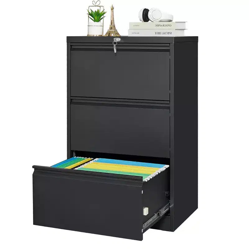 Meuble de classement à 3 tiroirs avec serrure, armoire de classement verticale en métal, meuble de classement sous bureau pour la maison, convient aux dossiers de format Lettre/A4/Légal