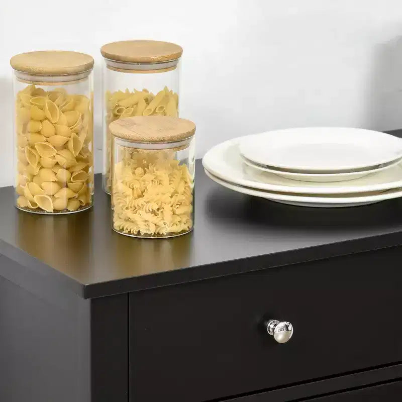 Meuble Buffet avec Portes Vitrées, Étagère Réglable et 2 Tiroirs pour Cuisine