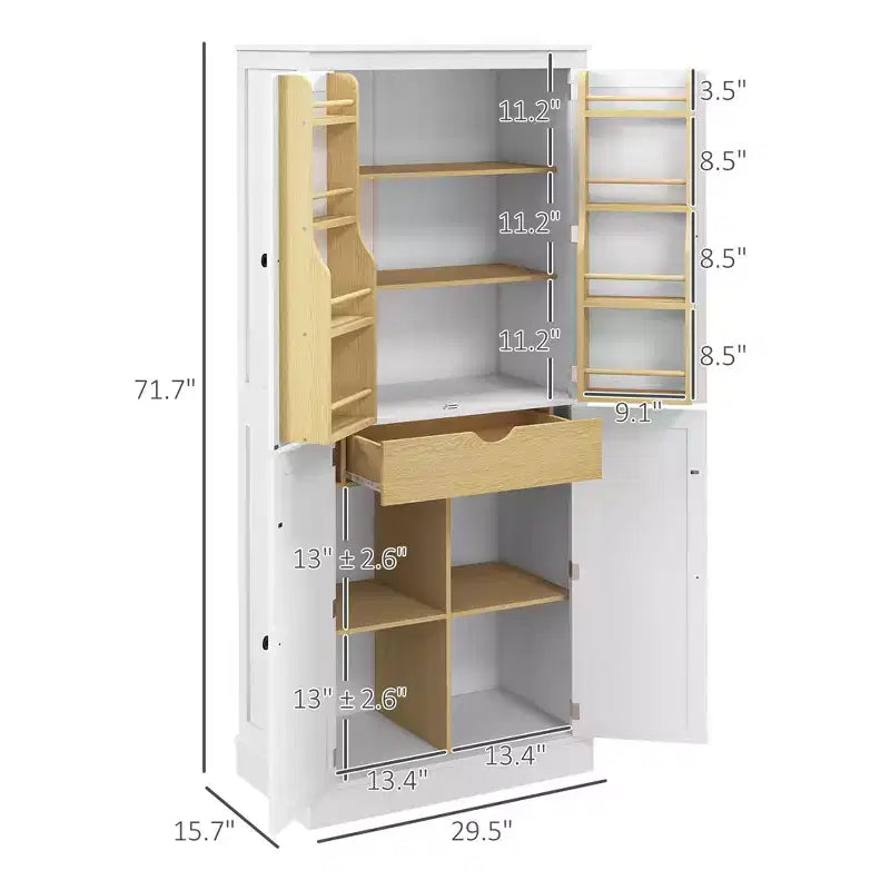 Armoire de cuisine garde-manger de 72 po, armoire de cuisine haute moderne avec 5 étagères de rangement, 8 porte-épices, tiroir
