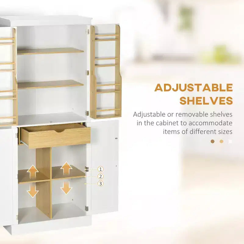 Armoire de cuisine garde-manger de 72 po, armoire de cuisine haute moderne avec 5 étagères de rangement, 8 porte-épices, tiroir