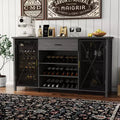71 Inch Long Coffee Bar Cabinet with Fridge Space, Wood Metal Large Wine Liquor Cabinet with Rack for Dining Room- Black