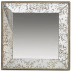 MAYEERTY 24 x 24 Antique Square Mirror with Floral Accents, Hanging Mirror, Traditional Home Decor, Silver