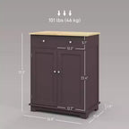 Meuble de Rangement de Cuisine, Buffet Bas avec Plateau en Bois Massif, Étagère Réglable et 2 Tiroirs