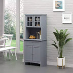 Élégant buffet avec vaisselier, armoire de rangement de cuisine avec tiroir à porte en verre encadrée et espace micro-ondes
