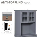 Élégant buffet avec vaisselier, armoire de rangement de cuisine avec tiroir à porte en verre encadrée et espace micro-ondes