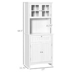 Élégant buffet avec vaisselier, armoire de rangement de cuisine avec tiroir à porte en verre encadrée et espace micro-ondes
