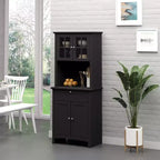 Élégant buffet avec vaisselier, armoire de rangement de cuisine avec tiroir à porte en verre encadrée et espace micro-ondes