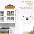 Élégant buffet avec vaisselier, armoire de rangement de cuisine avec tiroir à porte en verre encadrée et espace micro-ondes