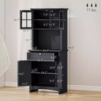 Élégant buffet avec vaisselier, armoire de rangement de cuisine avec tiroir à porte en verre encadrée et espace micro-ondes