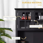 Élégant buffet avec vaisselier, armoire de rangement de cuisine avec tiroir à porte en verre encadrée et espace micro-ondes