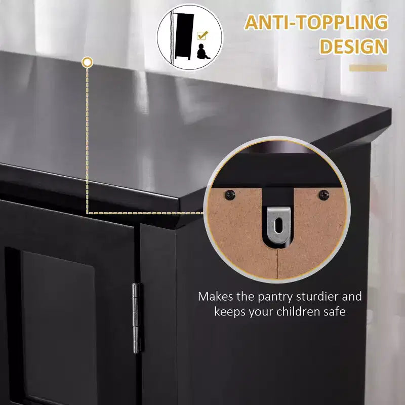 Élégant buffet avec vaisselier, armoire de rangement de cuisine avec tiroir à porte en verre encadrée et espace micro-ondes