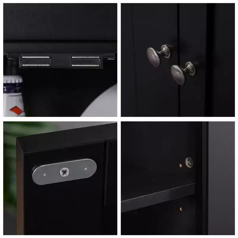Élégant buffet avec vaisselier, armoire de rangement de cuisine avec tiroir à porte en verre encadrée et espace micro-ondes