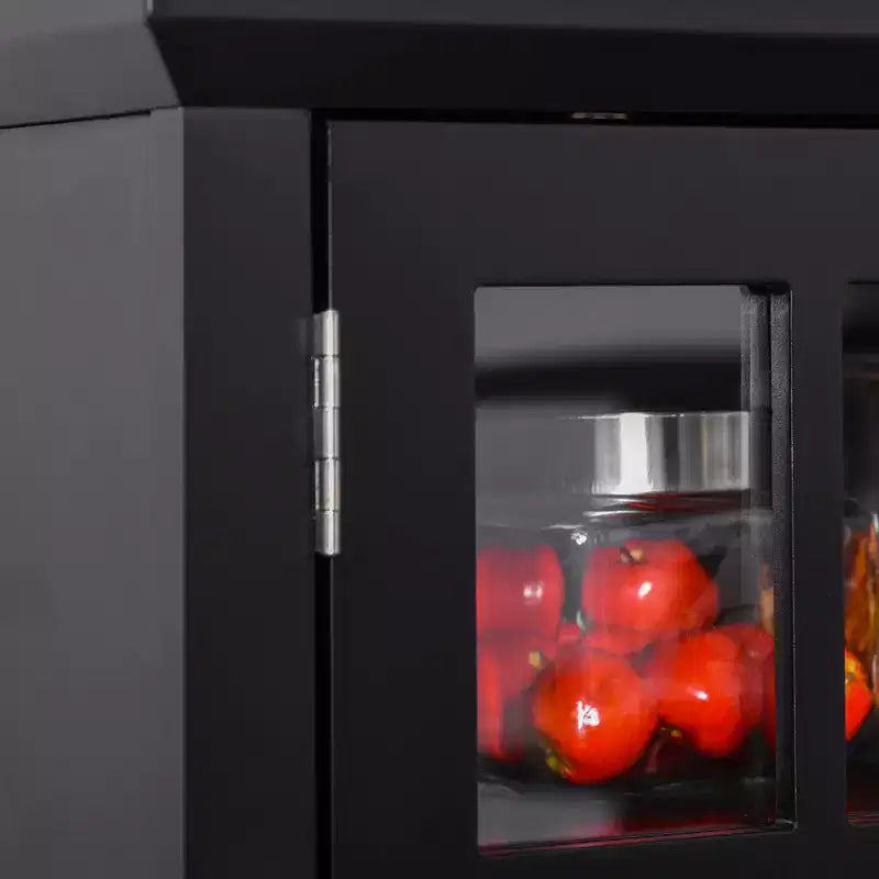 Élégant buffet avec vaisselier, armoire de rangement de cuisine avec tiroir à porte en verre encadrée et espace micro-ondes