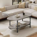 Farmhouse Oval Coffee Table w/Storage, 2-Tier Wood Center Table for Living Room, Modern Coffee Table for Small Space, Office, Apartment